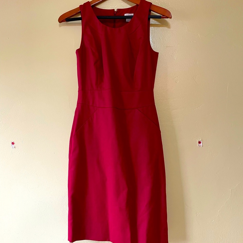 J Crew brand new red sleeveless dress, size 00, hidden back zipper with hook.